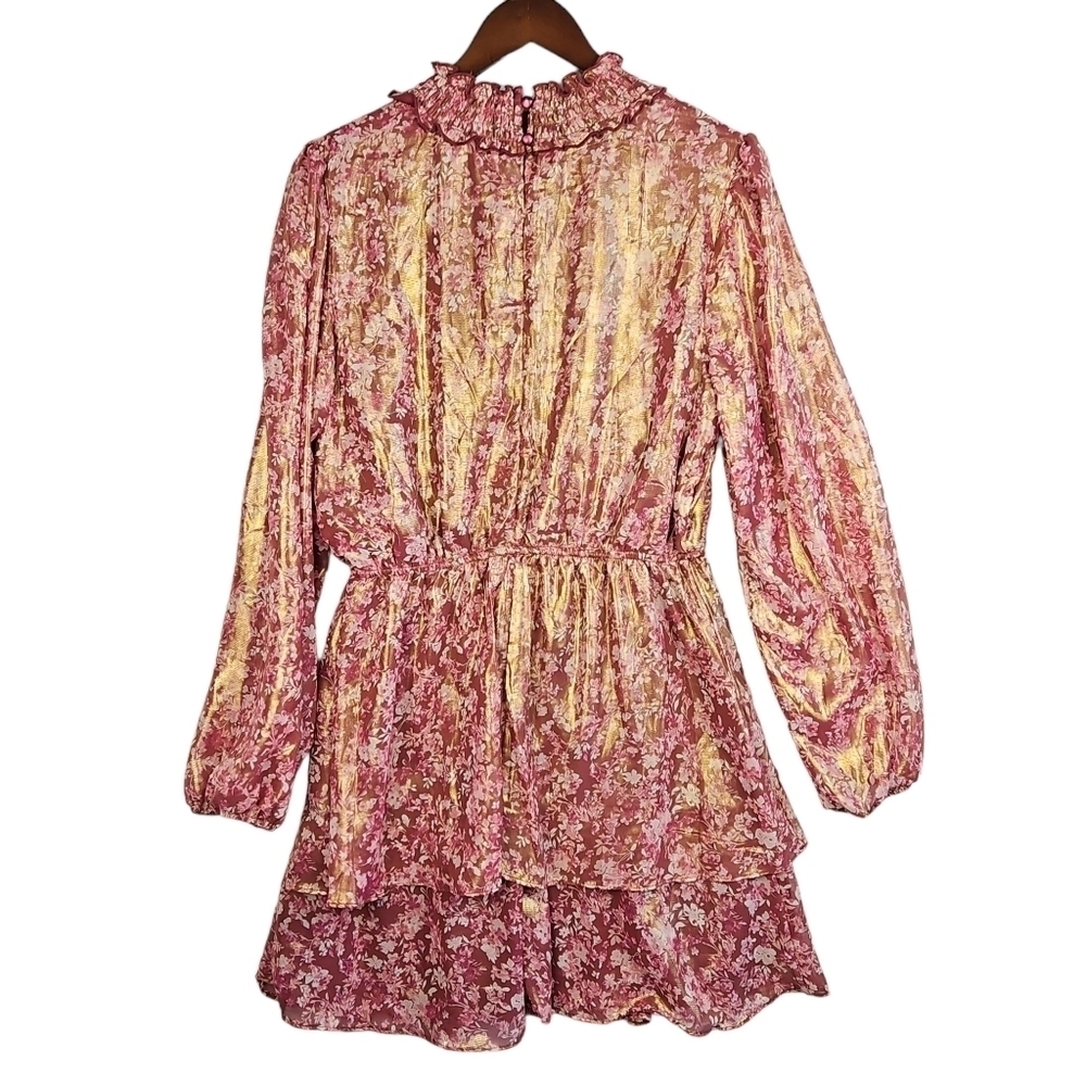 Crystal Doll - Floral Dress, Long Sleeves, Tiered Skirt Size XL color Wine - Picture 2 of 11